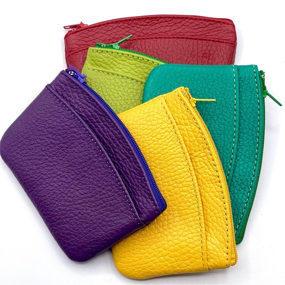 NWOT BRIGHTLY COLORED LEATHER COIN PURSE/MONEY/CARD HOLDER, HANDMADE IN MEXICO - Picture 9 of 11